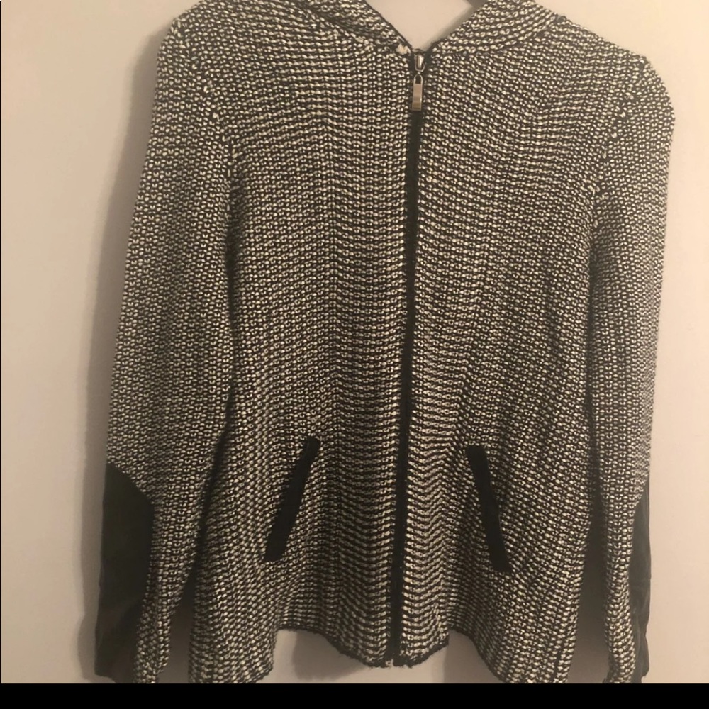 Cardigan knit zip up sweater with hood